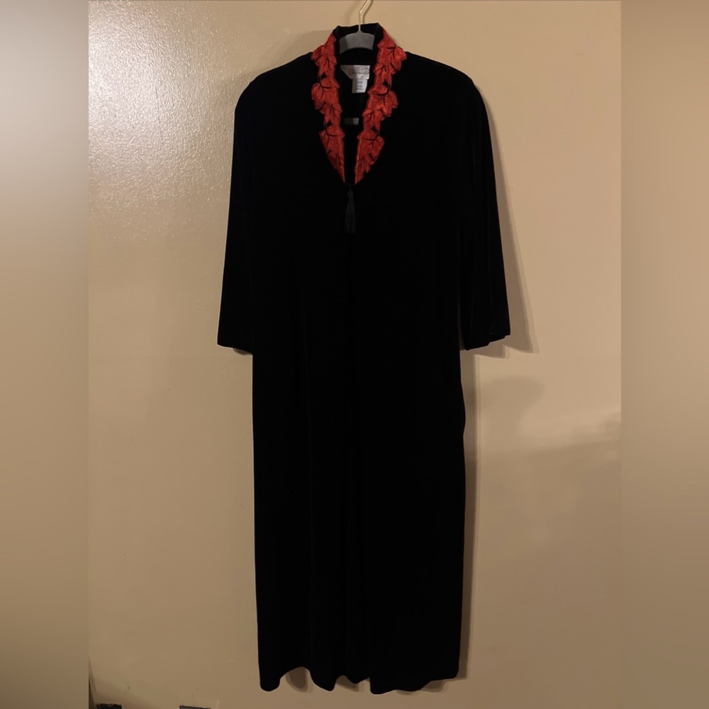 Black Velvet Diamond Tea (?) 3/4?sleeve Robe House Dress S 1990’s Black M4